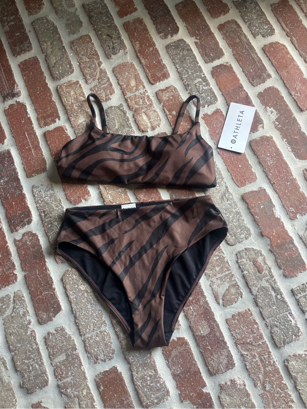 Athleta Brown and Black Zebra Print Bikini Set